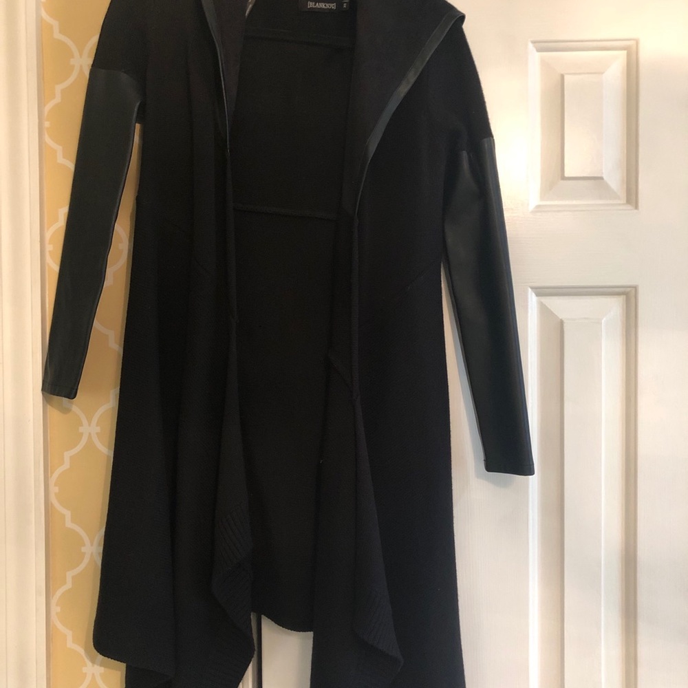 BLANKNYC knit and leather sweater jacket with hood
